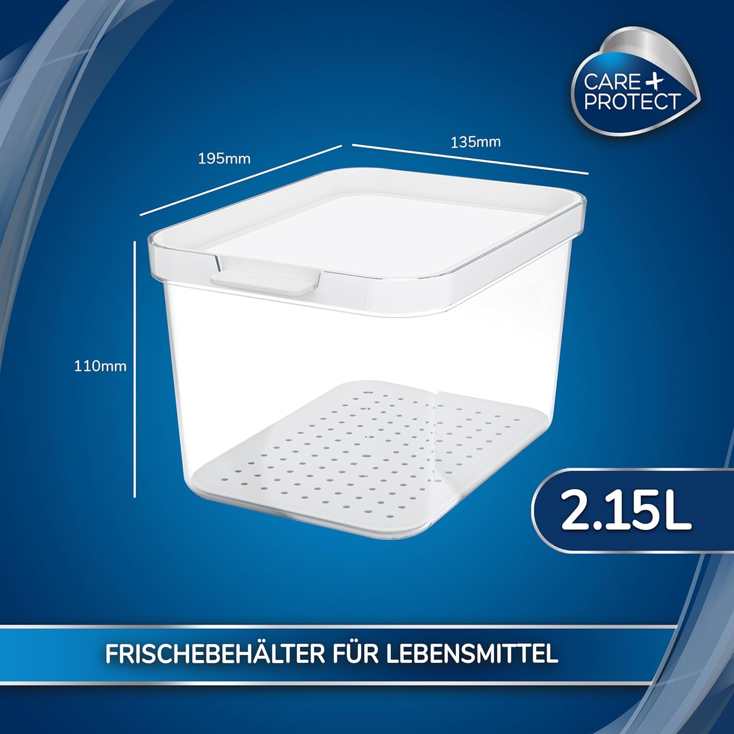 CARE + PROTECT Chytrá nádoba na potraviny, perfektně stohovatelná, organizér chladničky, chrání potraviny před vlhkostí, udrží potraviny déle čerstvé, 2,15 l Dózy na potraviny Naty Shop