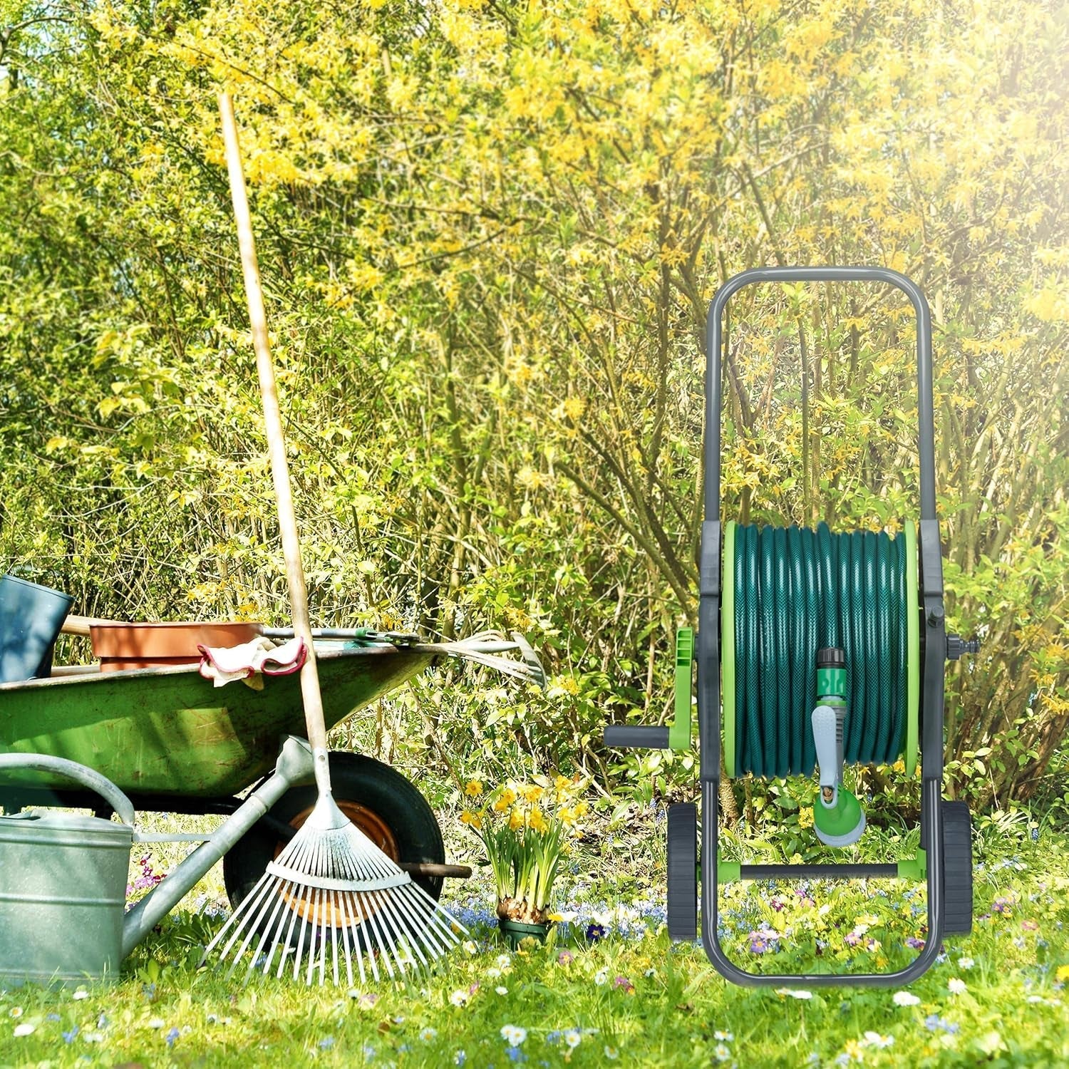 Relaxdays Vozík na hadici 45 m 1/2" naviják na vodní hadici Garden 82,5 x 43 x 34 cm Šedozelený