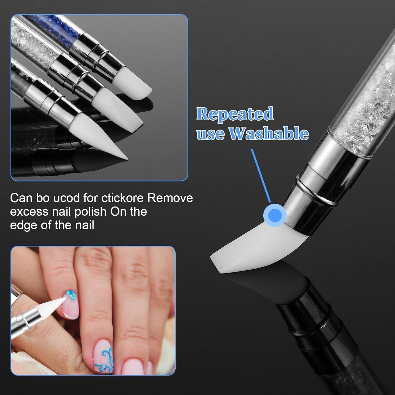 3 Stück Nagel Pinsel Silikon, Nagelkunst Skulptur Stift, Doppel Köpfe DIY Maniküre Werkzeug, Strassstein Picker, Gel Schnitzen Pinsel Für Design, Tvarování Kresba Carving Nagelfolie