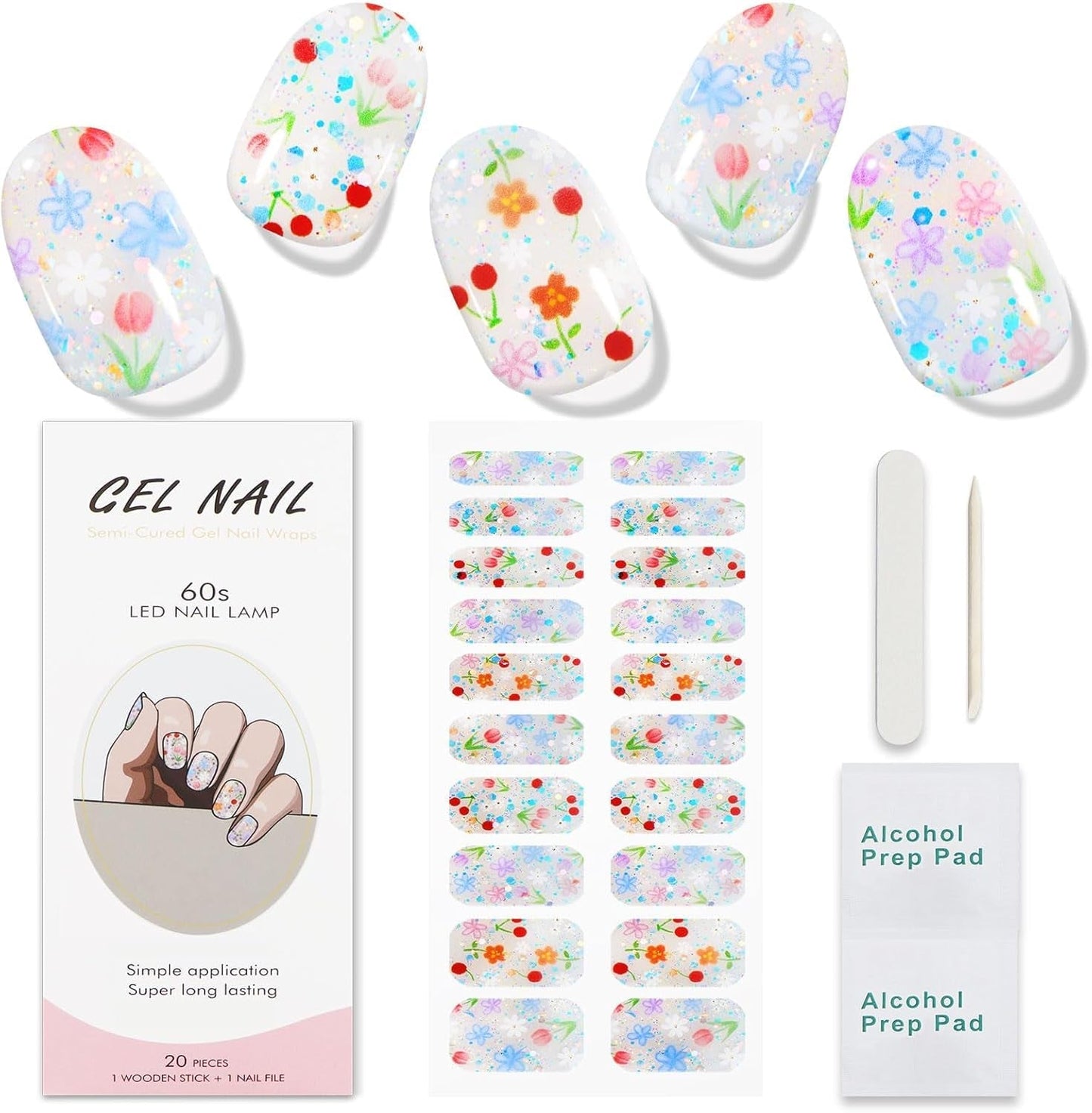 JMEOWIO Nagelfolie UV Härtend Bunter Blumenglitzer UV gelové proužky na nehty Nálepka na nehty Nagelaufkleber Nail Art Dekoration Nageldesign Zubehör