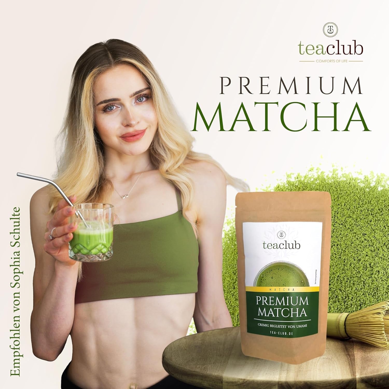 Premium Matcha Tea Japan 100 g - Laboratorně testováno - Ceremoniální Matcha prášek pro přípravu Umami Matcha, 100% přírodní prášek ze zeleného čaje, ideální pro Matcha Latte, Teaclub