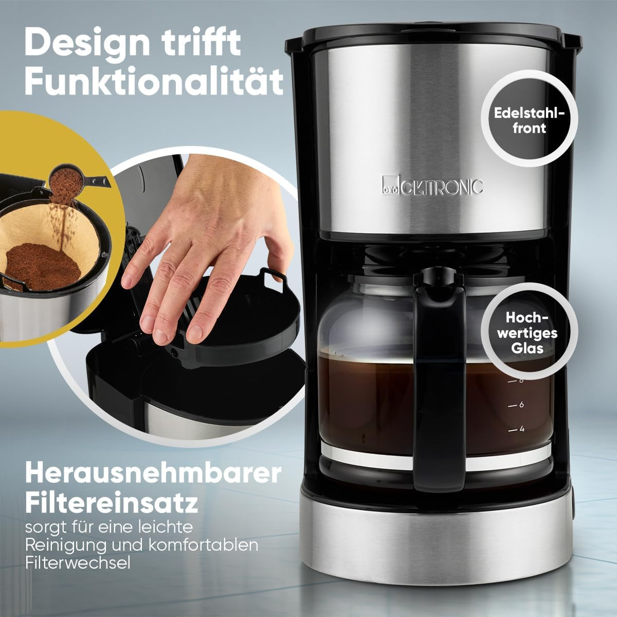 Kávovar na espresso s filtrem Clatronic® | na 12-14 šálků | Kávovar na espresso s filtrem | Pouzdro z nerezové oceli | Proti kapání | Espresso | Kávovar na espresso s filtrem | 800W | KA 3808