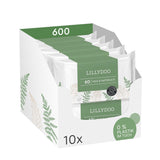 Zelené vlhčené ubrousky LILLYDOO, počet 600 (10 x 60), 100% ubrousek odolný proti roztržení bez plastů – bez parfemace, jemný a přírodní, jemný čistící prostředek pro citlivou pokožku, dermatologicky testováno