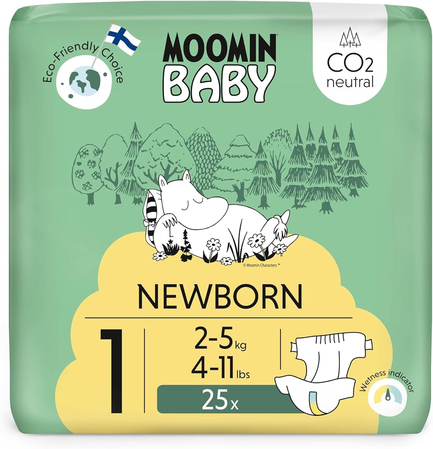 Moomin Dětské eko plenky, velikost 3, 5-8kg, 48 kusů, Premium měkké plenky | Měkký a šetrný k pokožce, prodyšný, savý, bez zbytečných chemikálií |