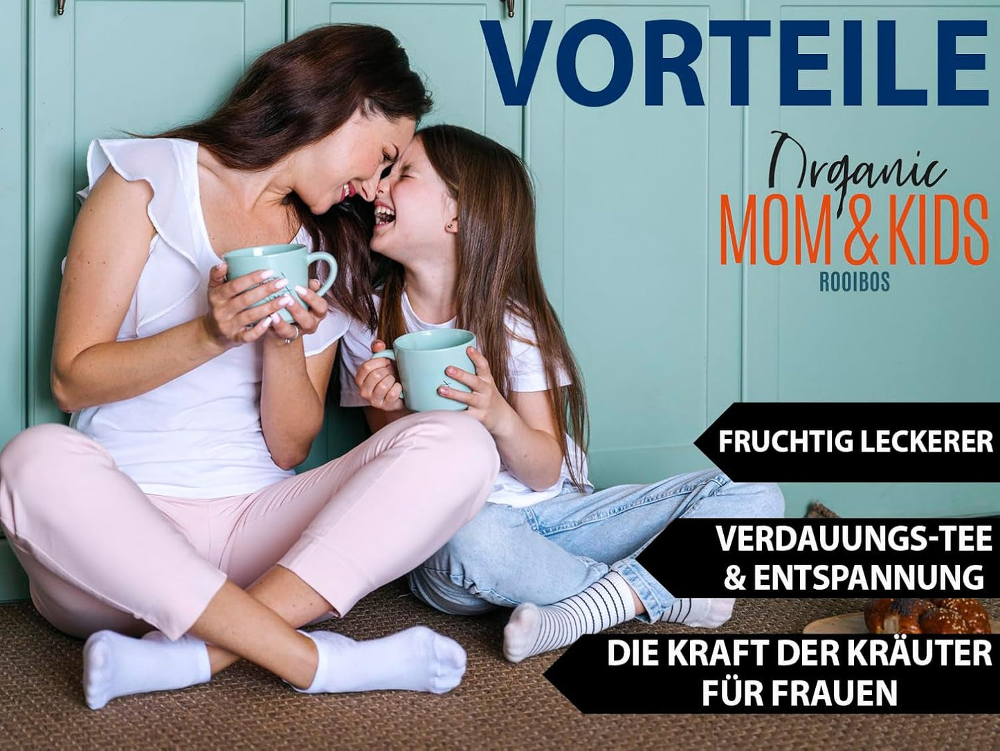 VITSTORM® BIO TEE Mom & Kids - Čaj pro ženy a kojící ženy - Rooibos, jablko, fenykl, meduňka, alchemilka, jahoda - Relaxační čaj - Ovocný a lahodný - Bez kofeinu - Bylinný čaj 100 g