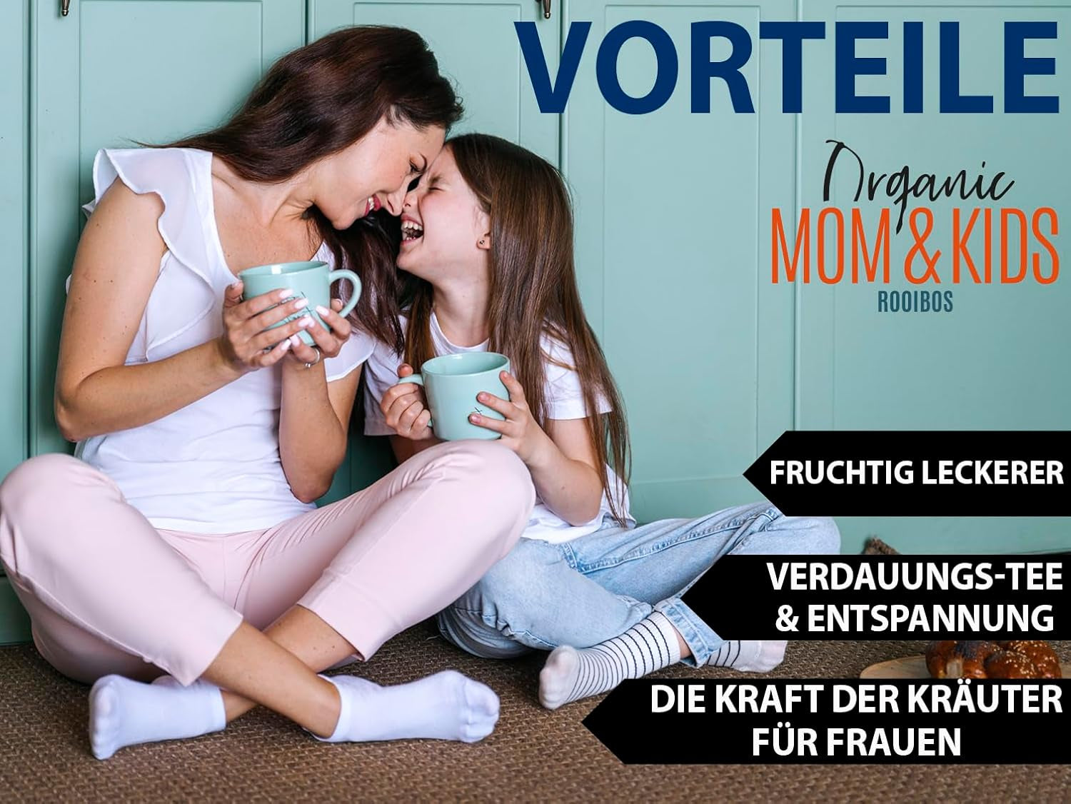 VITSTORM® BIO TEE Mom & Kids - Čaj pro ženy a kojící ženy - Rooibos, jablko, fenykl, meduňka, alchemilka, jahoda - Relaxační čaj - Ovocný a lahodný - Bez kofeinu - Bylinný čaj 100 g