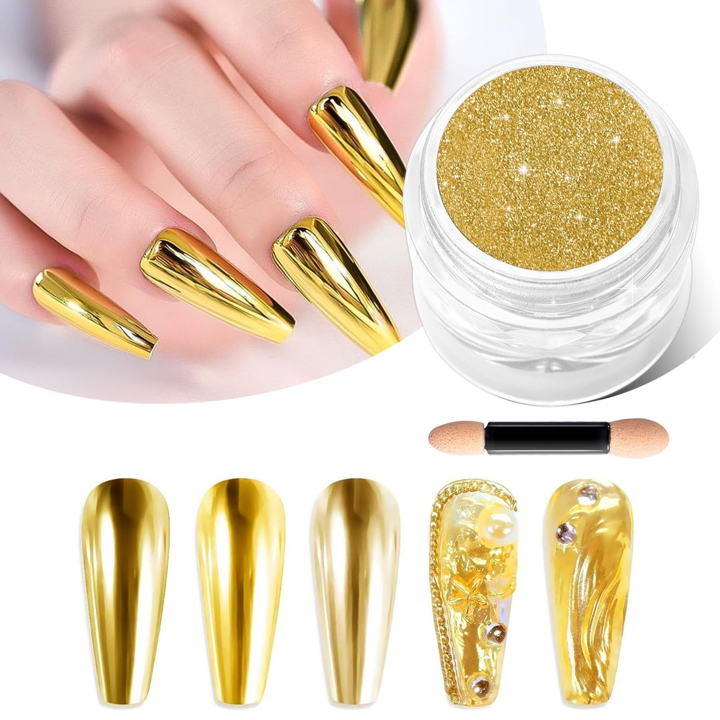 BISHENGYF Silver Chrome Nail Powder – Metal Holo Chromfarbener Nagelpuder, 1G Cromepulver Nägel Glitzer Glänzende Silver Nagelpulver Spiegeleffekt Pigment Nagelkunst, Diy-Dekor-Dekor Frauen Geschenk
