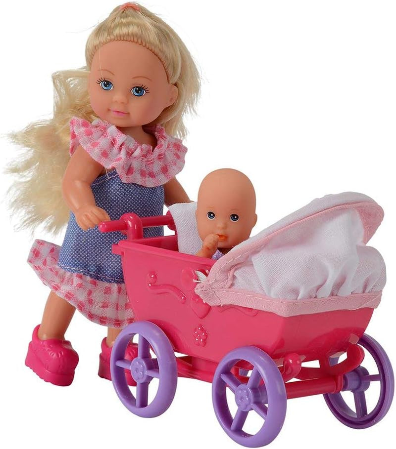 Simba 105736241 Panenka Evi Love Walk 2 Různé panenky Evi s panenkou a kočárkem pro panenky včetně příslušenství Módní panenka 12 cm pro děti od 3 let