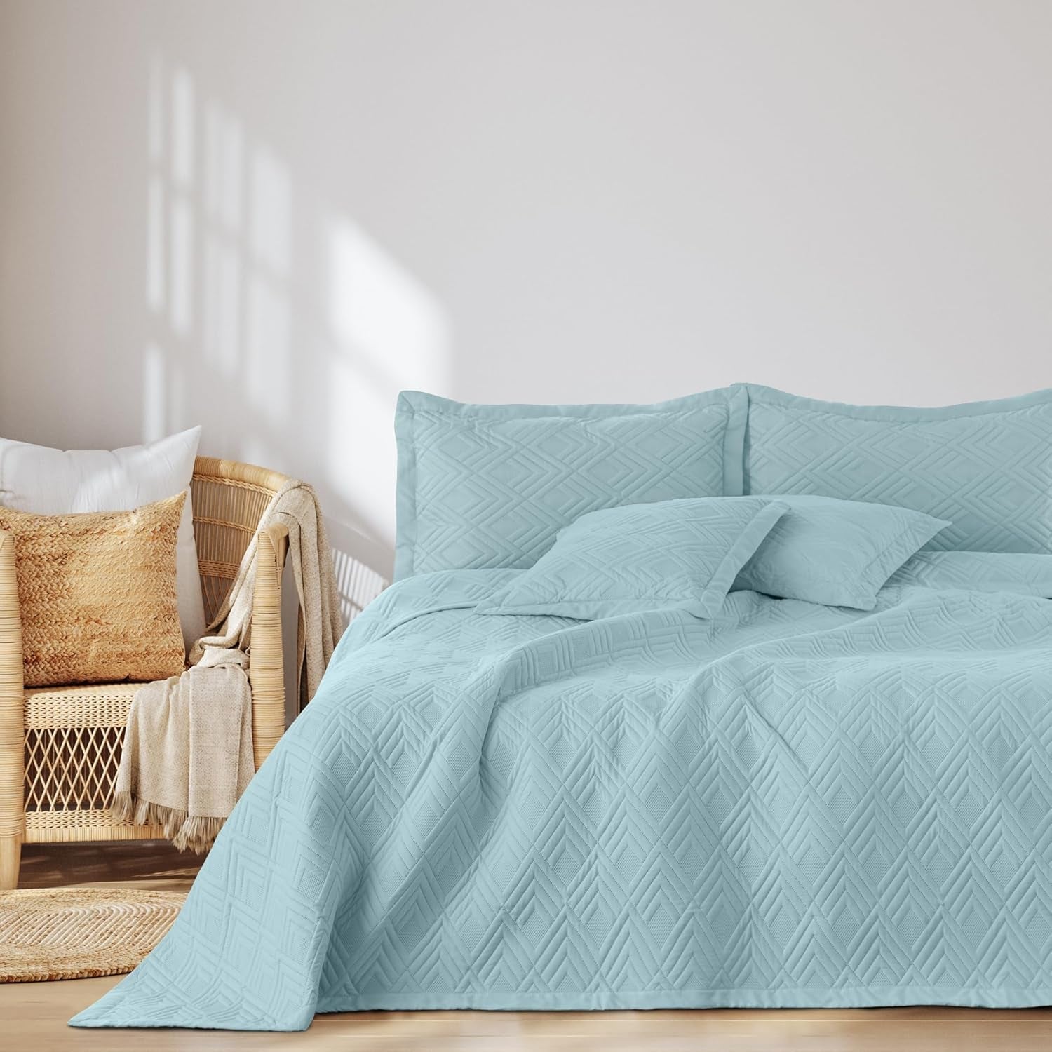 Ameliahome přehoz 170X210 Cm Oboustranný přehoz Ultrazvukové prošívání Polyester Ophelia Tmavě Zelená Postele a přikrývky Besuche den AmeliaHome-Store Ophelia světle modrá 170X270 Cm