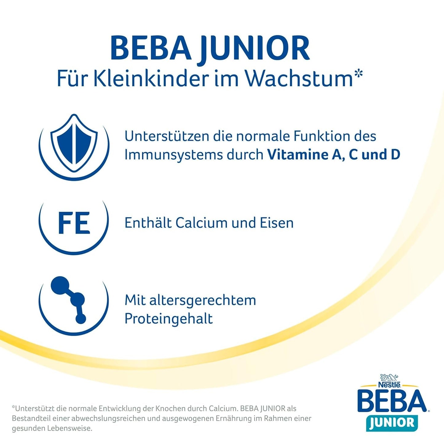BEBA Junior 2+ mléčný nápoj od 2 let, S HMO, Obsah bílkovin odpovídající věku, Pouze laktóza, Bez palmového oleje, Bez rybího tuku, Výživa pro batolata, Sušené dětské mléko, Balení 6 ks (6 x 800 g)