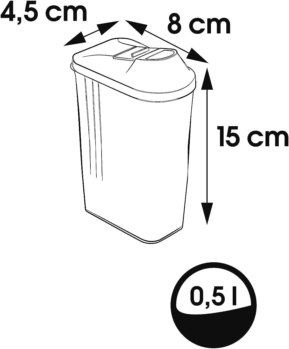 zásobník na nalévání suchých zásob, plynule nastavitelné víko dávkování, plast, 500 ml, 8 x 4,5 x 15 cm, Paola, bílá Dózy na potraviny Naty Shop