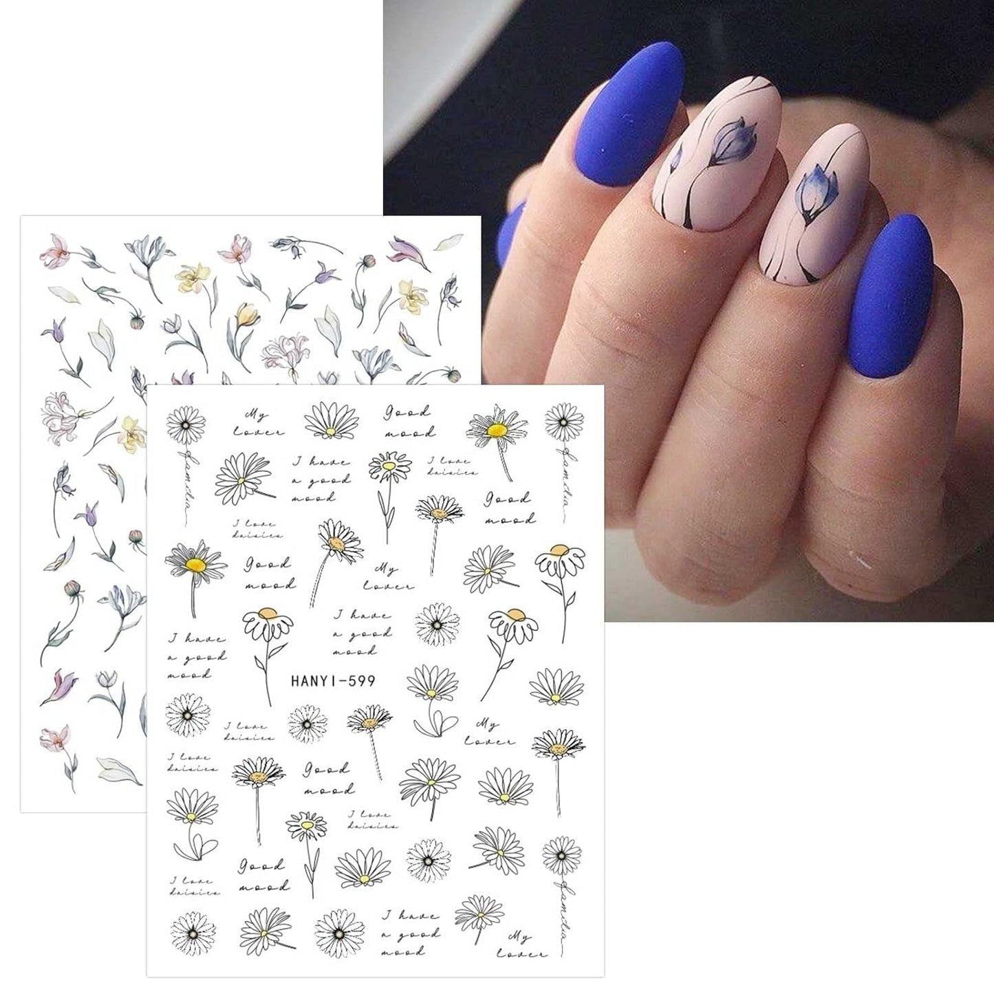 JMEOWIO Nálepka na nehty Blumen Frühling 9 Blatt Nálepka na nehty Selbtklebend Nagelaufkleber Buntes Letní Blumen Dekorace Nageldesign Zubehör