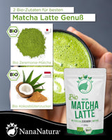 Nananatura'S Bio Matcha Latte Mix s 22% Ceremoniálním práškem ze zeleného čaje z Japonska | Pro jednoduchý a lahodný požitek z čaje | Vhodné také na zmrzlinu a pečivo