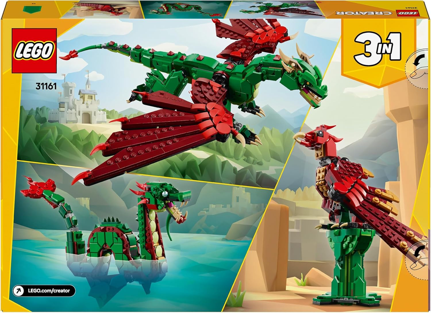 LEGO Creator 3v1 Zelený drak - Hračka - Promění se v mořského hada nebo Fénixe - Stavebnice zvířátek pro děti - Dárek pro chlapce a dívky od 9 let 31161 Stavebnice Besuche den LEGO-Store