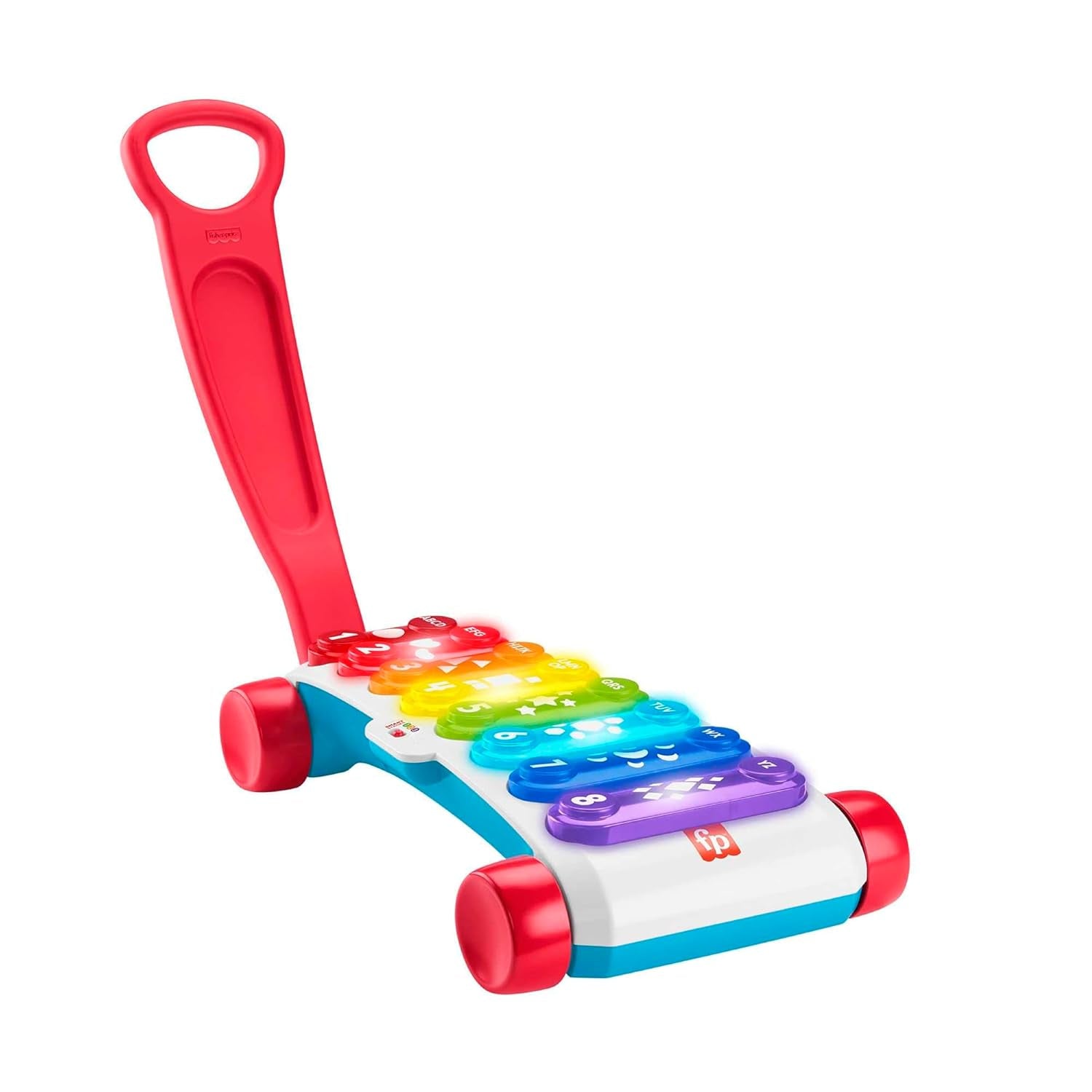 Fisher-Price Light-up obří xylofon - elektronický hudební nástroj k tahání s písničkami s učebním obsahem, pro děti, batolata od 9 měsíců, vícebarevná, verze: francouzská, HJK40 Toys Bebe Naty Shop Inglese, Imballaggio Ridotto