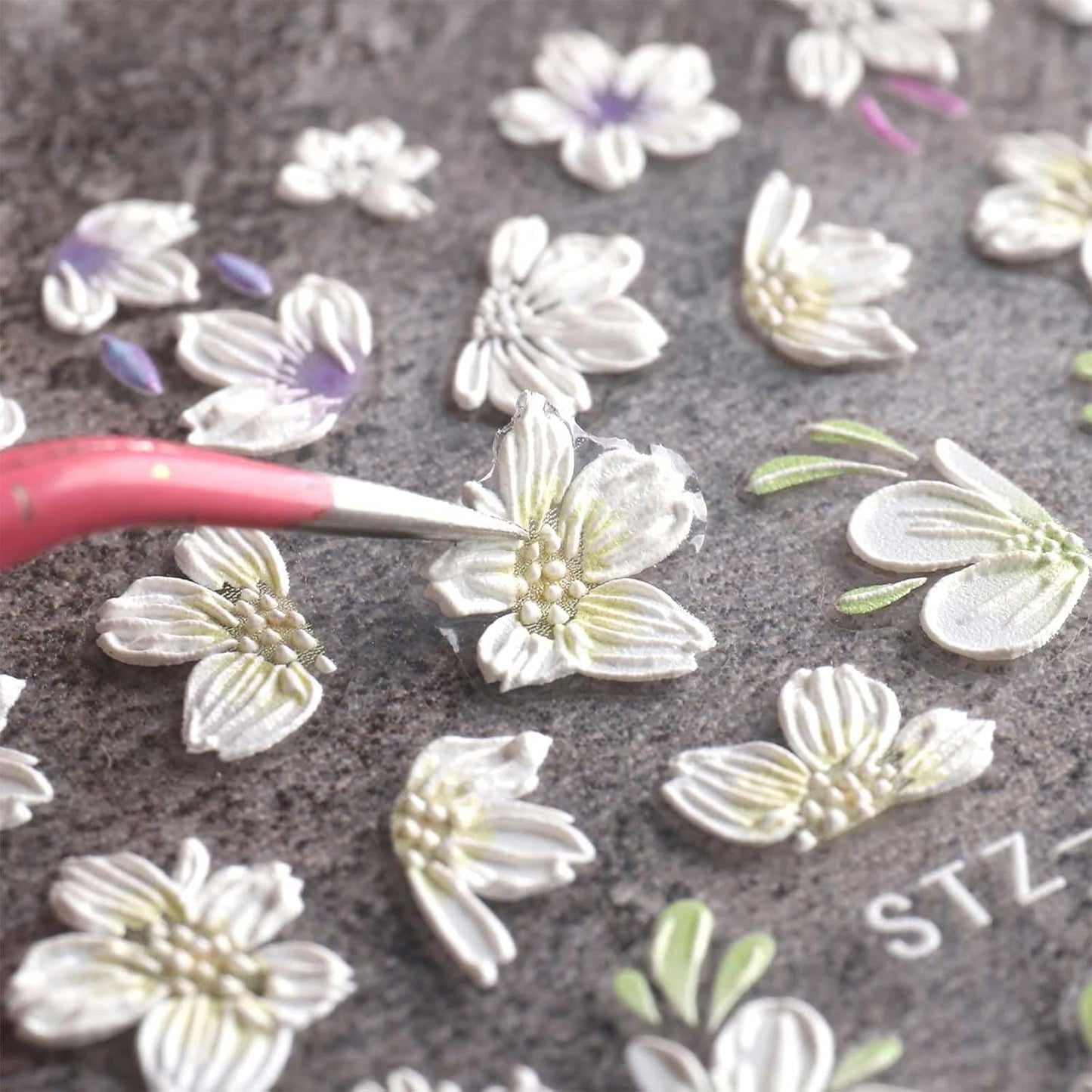 JMEOWIO 3D Nálepka na nehty Frühling Blume Nálepka na nehty Selbstklebend Nagelaufkleber 5D Stereoskopisch Blumen Dekoration Nageldesign Zubehör 4 Blatt