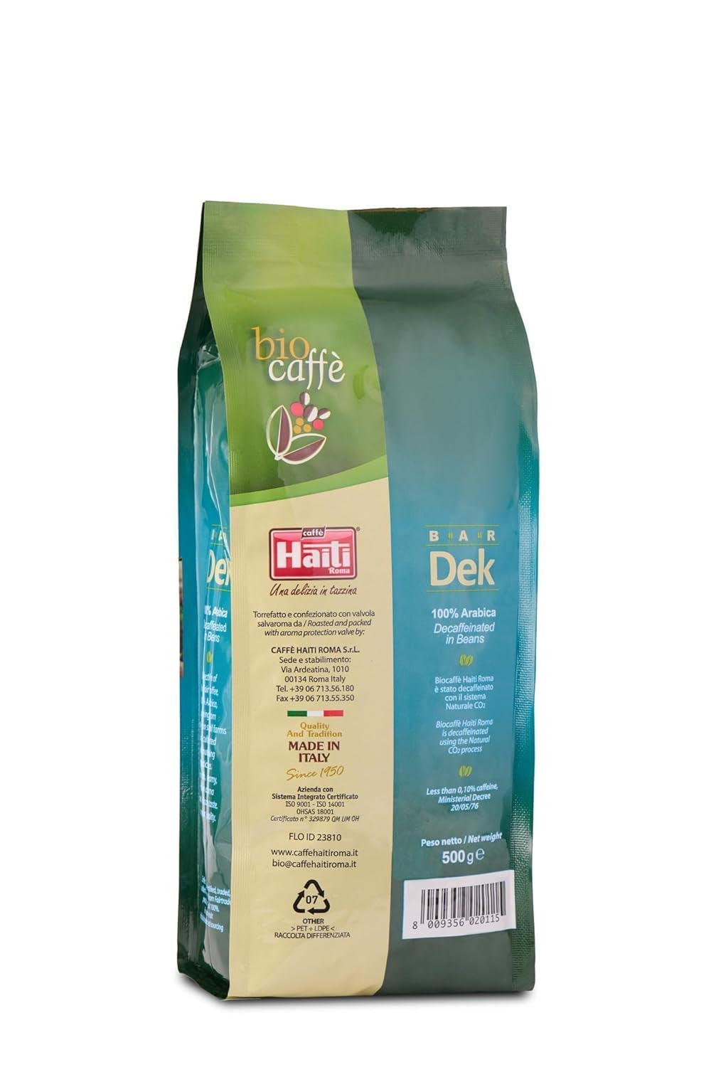 Caffè Haiti Roma bio bezkofeinová zrnková káva, 100% Arabica, certifikace Fairtrade, bio kvalita, balení 2 x 500g