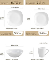 Sada nádobí MALACASA pro 4, 16dílné bílé porcelánové nádobí, moderní sada nádobí se 4 talíři, dezertními talíři, talíři a šálky Suma, řada ELISA