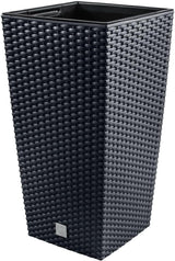 Prosperplast květináče/hrnce s vložkou ratanového vzhledu | 26,5 x 26,5 x 50 cm | antracit | odolný vůči povětrnostním vlivům a UV záření | vyrobeno z pevného plastu | pro interiér i exteriér