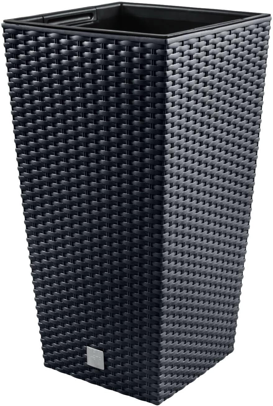 Prosperplast květináče/hrnce s vložkou ratanového vzhledu | 26,5 x 26,5 x 50 cm | antracit | odolný vůči povětrnostním vlivům a UV záření | vyrobeno z pevného plastu | pro interiér i exteriér