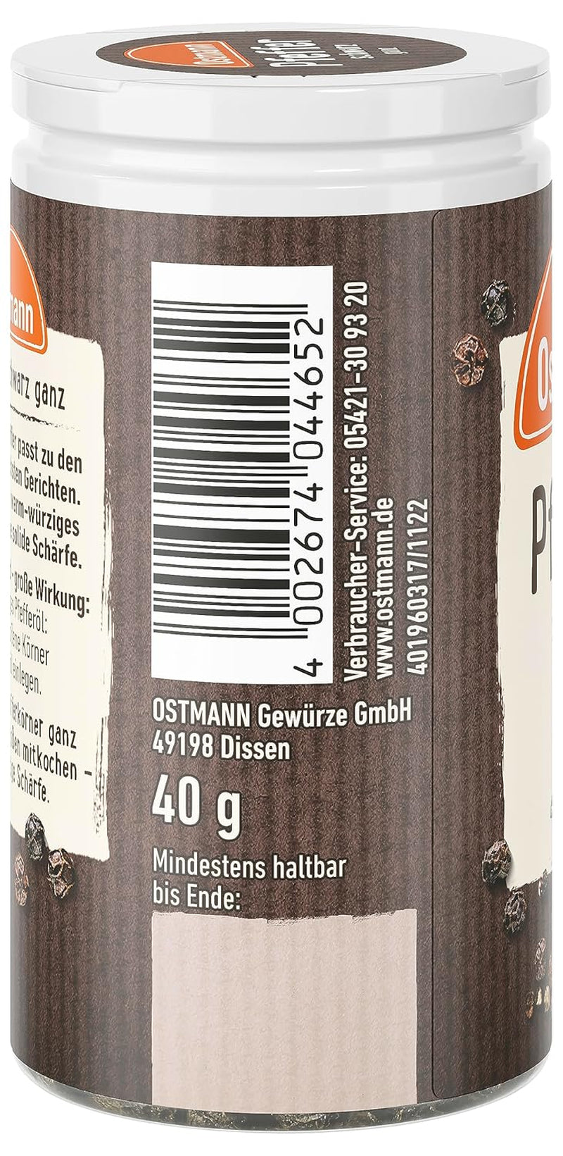 Ostmann Gewürze - Pfeffer schwarz ganz | 40 g v Der Streudose