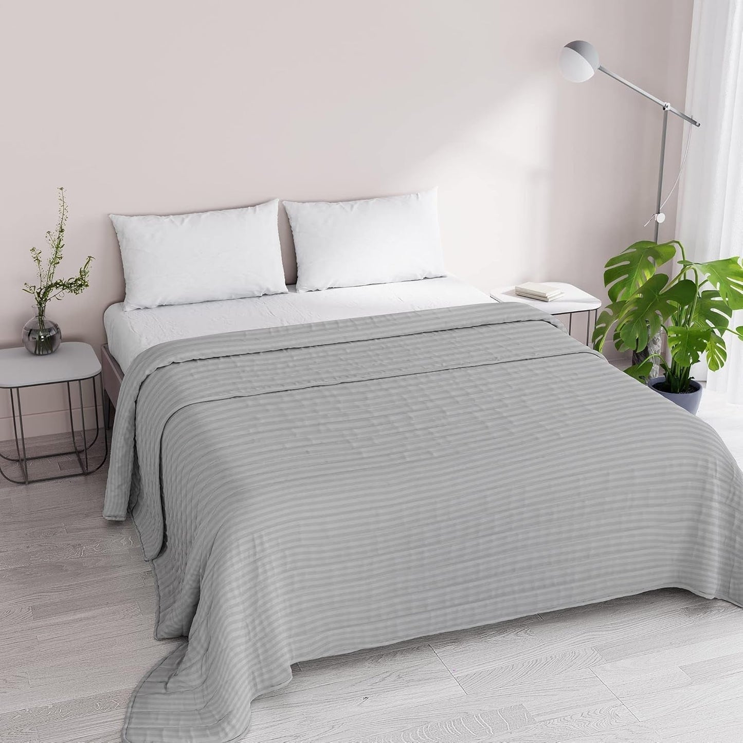 Letní přikrývka Satin Stripes, polyester, krémová, 260X250 Cm Přikrývky a přikrývky Naty Shop Světle šedá 260X250 Cm