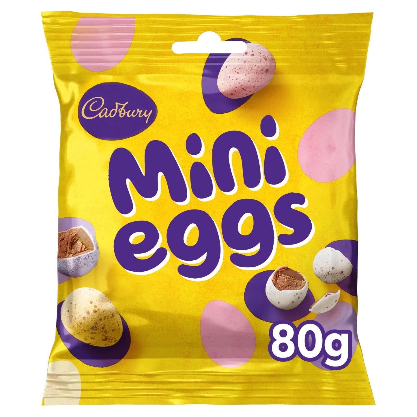 Pevný sáček malých čokoládových vajíček (80 g) v křupavém tácku na cukr (velikonoční formy)