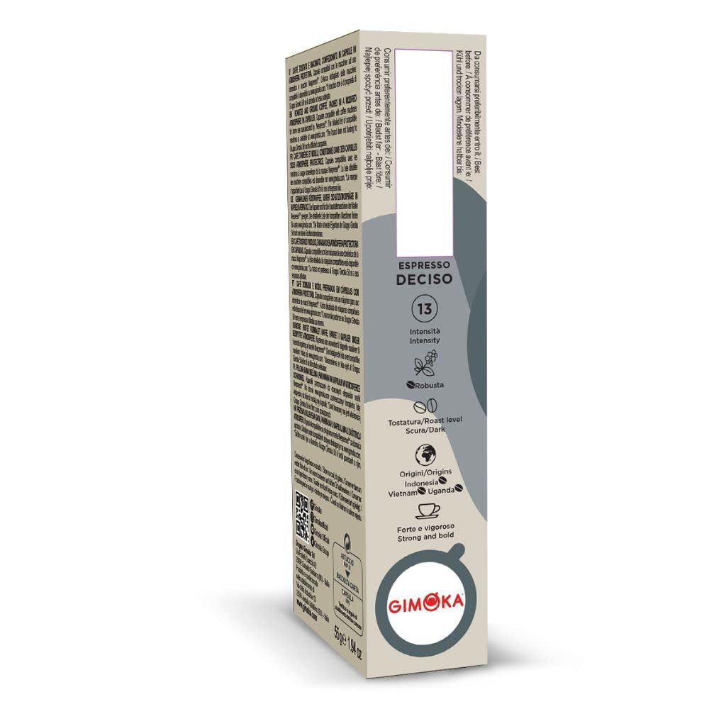 Gimoka Kaffeekapseln Espresso Deciso, Intensität 13/13-100 Kapsel - Kompatibilní s Nespresso* Haushalts-Espressomaschinen - 100 Stück (10 x 10 Getränke) - Hergestellt v Itálii