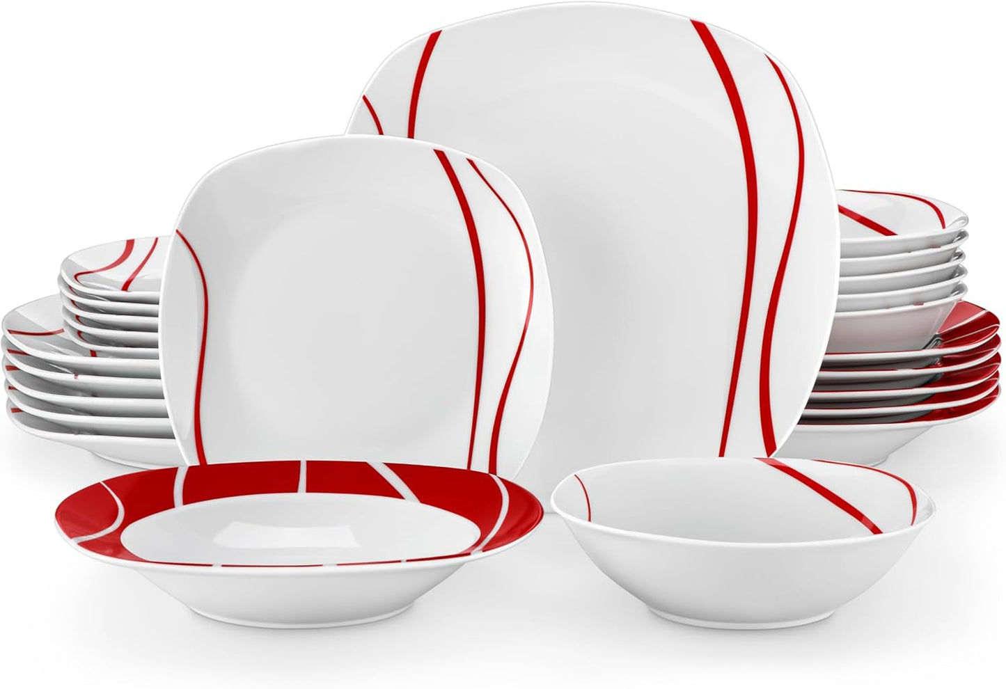 Sada nádobí MALACASA pro 6 kusů, sada porcelánového nádobí Felisa 24 kusů, moderní sada nádobí se 6 talíři, dezertními talíři, talíři a miskami Suma, ideální pro Vánoce a každodenní použití