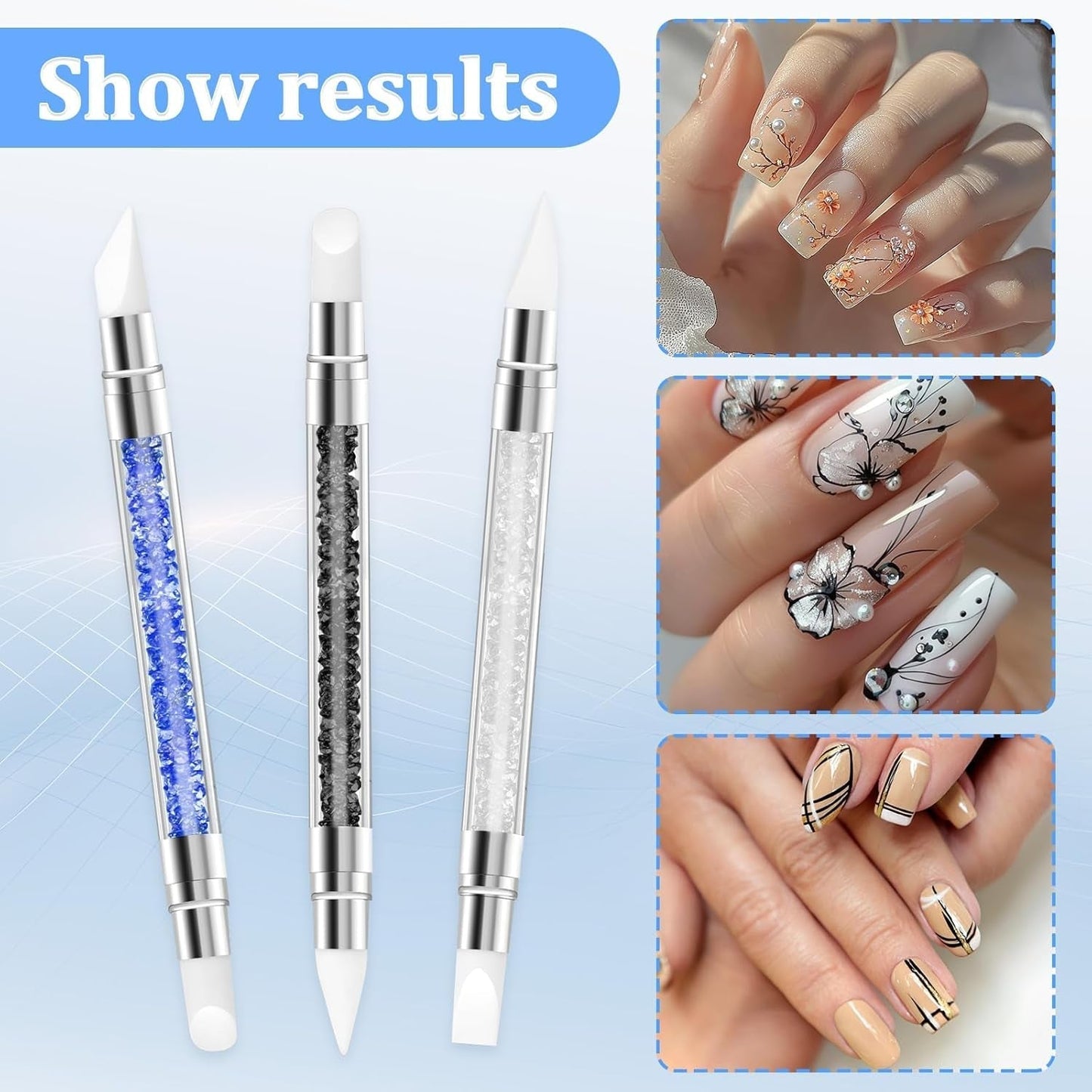 3 Stück Nagel Pinsel Silikon, Nagelkunst Skulptur Stift, Doppel Köpfe DIY Maniküre Werkzeug, Strassstein Picker, Gel Schnitzen Pinsel Für Design, Tvarování Kresba Carving Nagelfolie
