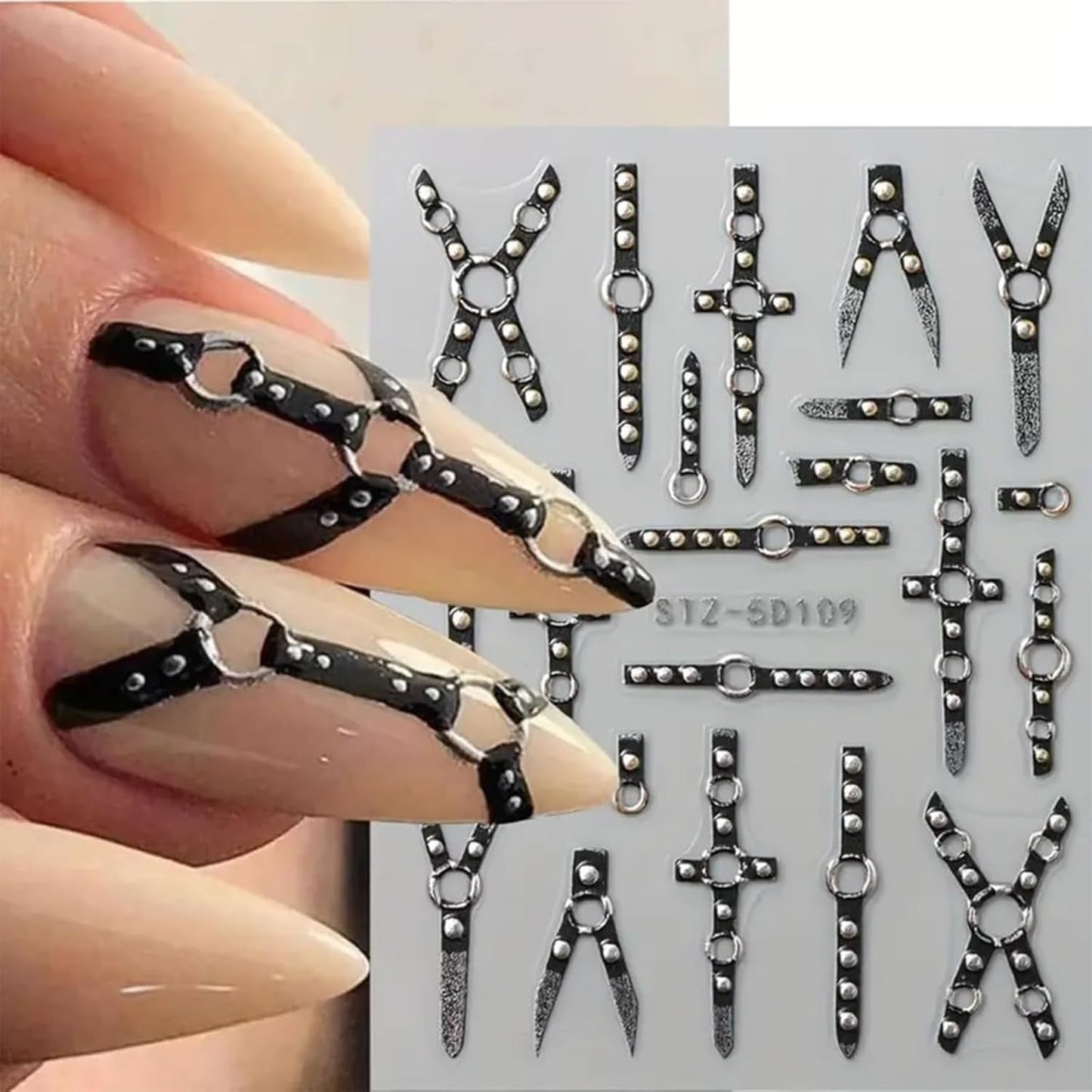 2KS 5D embosovaný gotický punk Nálepka na nehty, Nálepka Nagel Selbstklebend Kreuz Und X-Form Halloween Nagelaufkleber, Nageldesign Zubehör Für Damen Nail Art