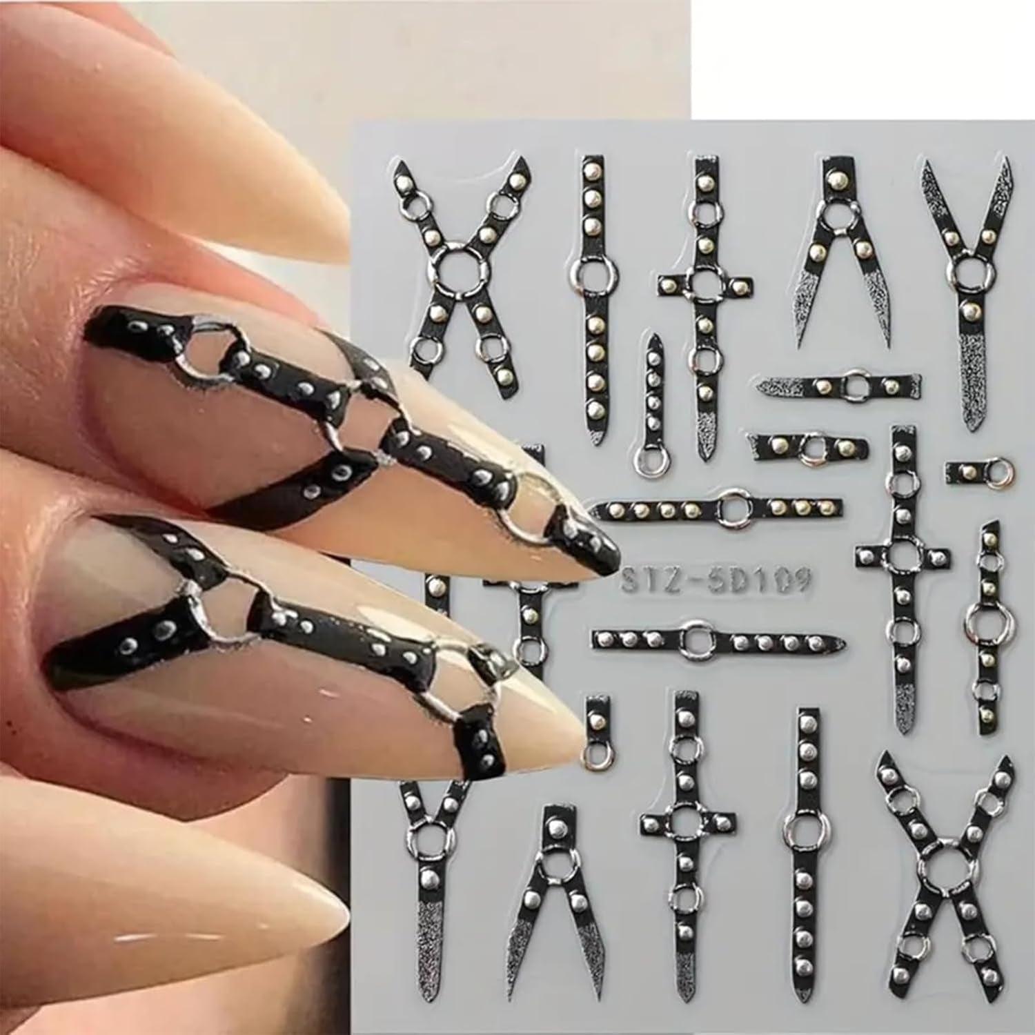 2KS 5D embosovaný gotický punk Nálepka na nehty, Nálepka Nagel Selbstklebend Kreuz Und X-Form Halloween Nagelaufkleber, Nageldesign Zubehör Für Damen Nail Art