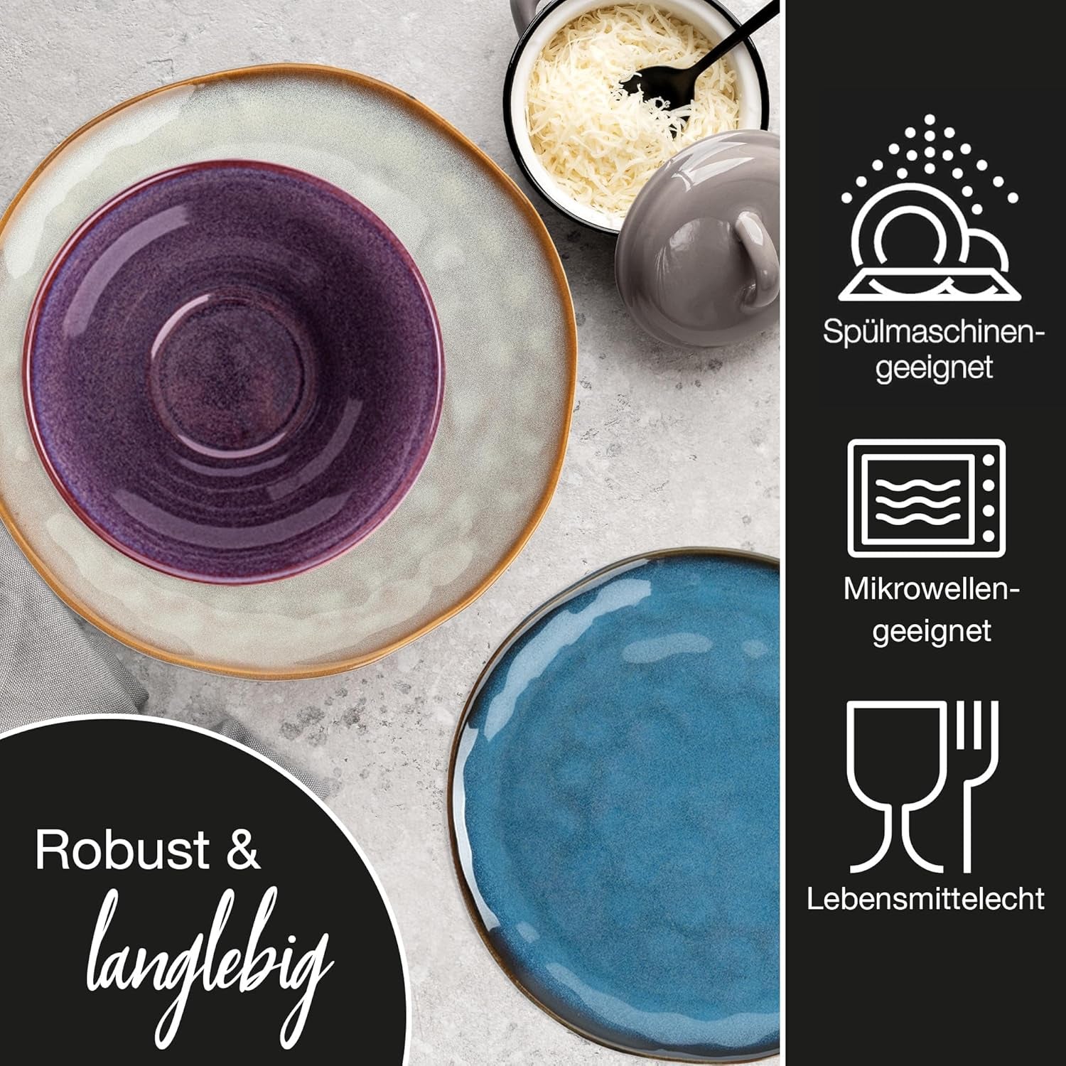 Moritz & Moritz COPA 16-tlg Geschirrset 4 Personen - Elegantes Teller Set aus hohrstandigem Steinzeug - Geschirr Set 4 Personen aus je 4x Večeře, Dessertteller, Müslischale & Kaffeebecher