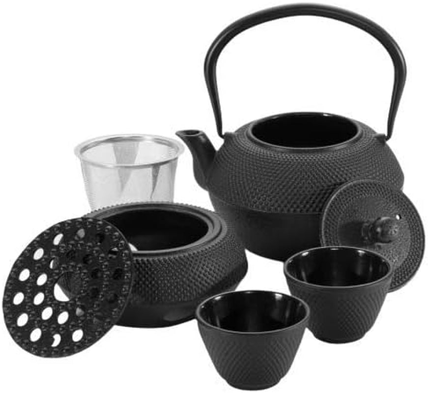 Tradiční litinový čajový set Dimono: konvička, ohřívač a 2 šálky