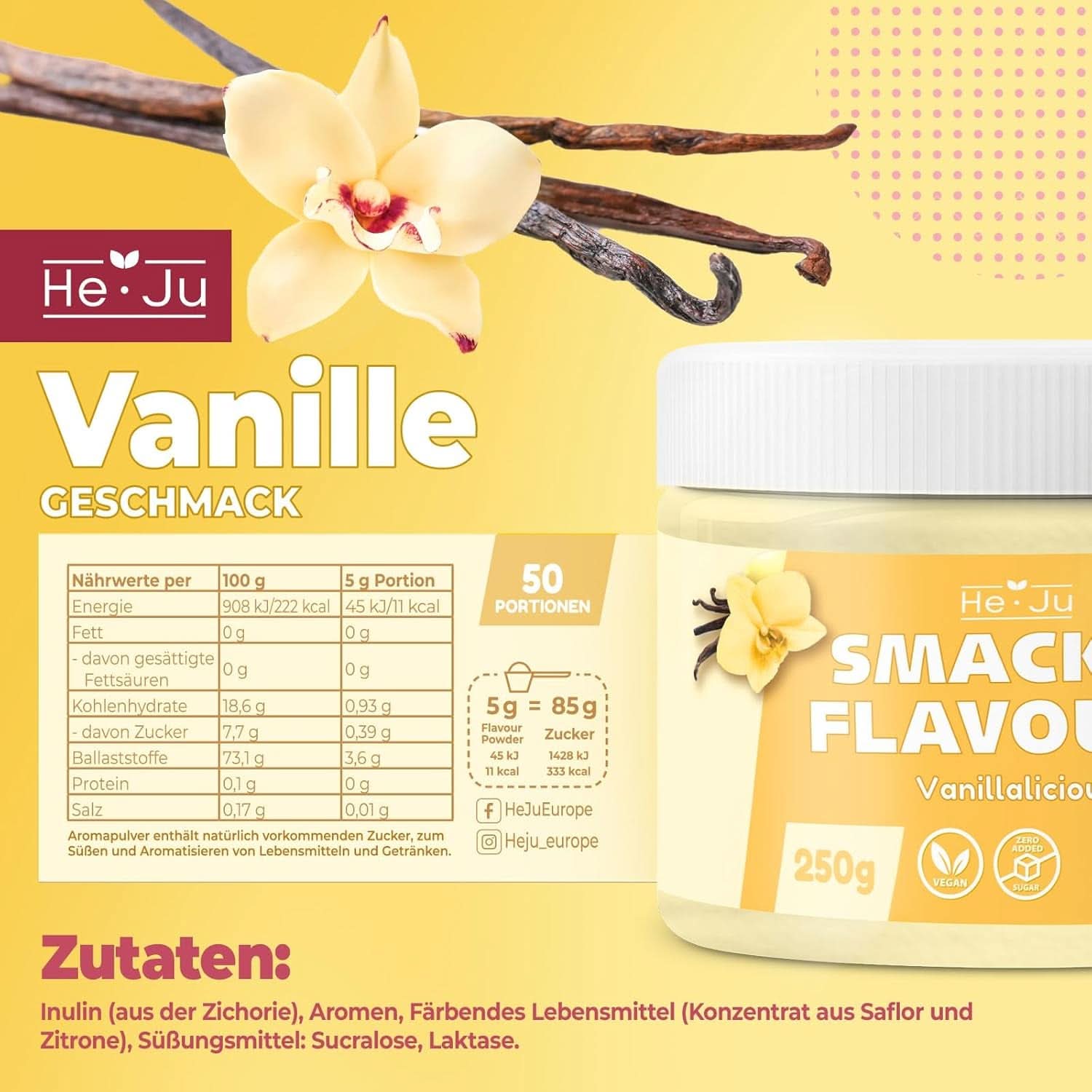 He-Ju, Prášek s vanilkovou příchutí, 250 gramů Aromas Naty Shop