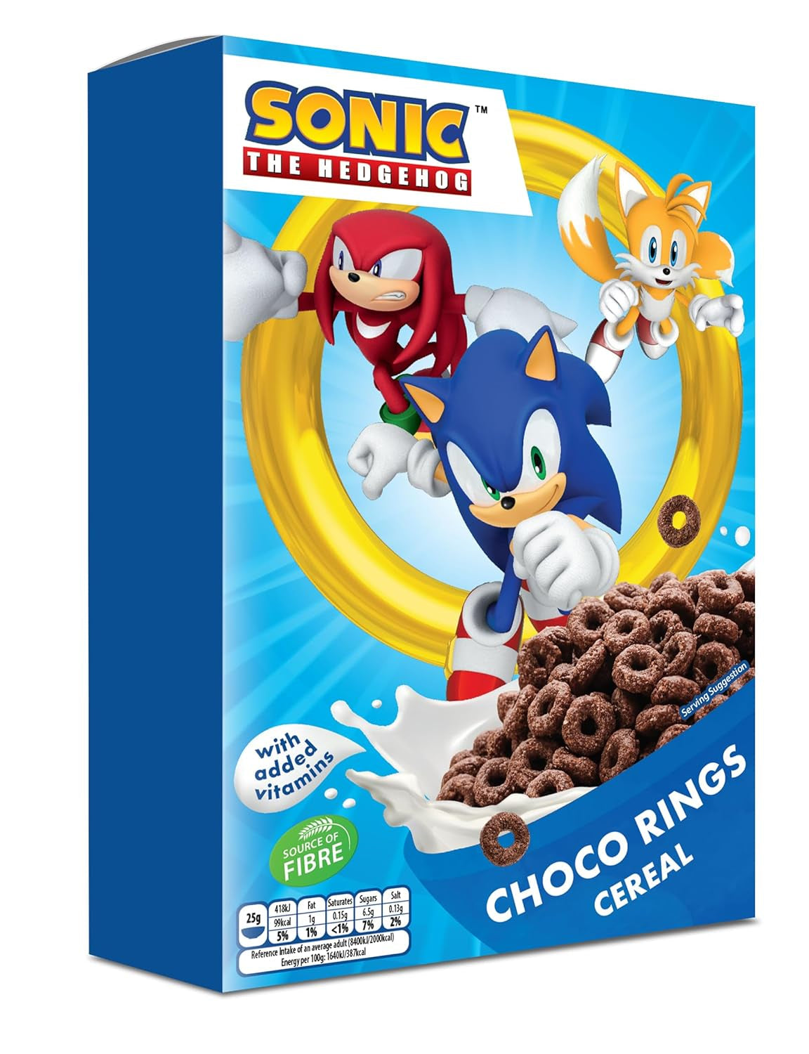 Cereale Sonic Choco Rings, inele de ciocolată din grâu, ovăz și porumb pentru micul dejun perfect, cu vitamine adăugate, 1 pachet (1 x 350g)