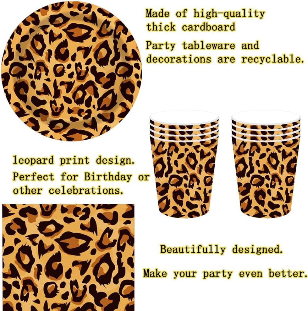 Leopardí vzor Party Geschirr Kindergeburtstag Deko Geburtstag Party Geschirr Dschungel Pappteller Becher Servietten Babyparty Tischdeko Set