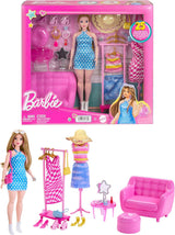 Sada módní panenky Barbie a šatní skříň s oblečením, doplňky a salonním nábytkem, dlouhotrvající kadeřnická zábava pro děti od 3 let, HPL78