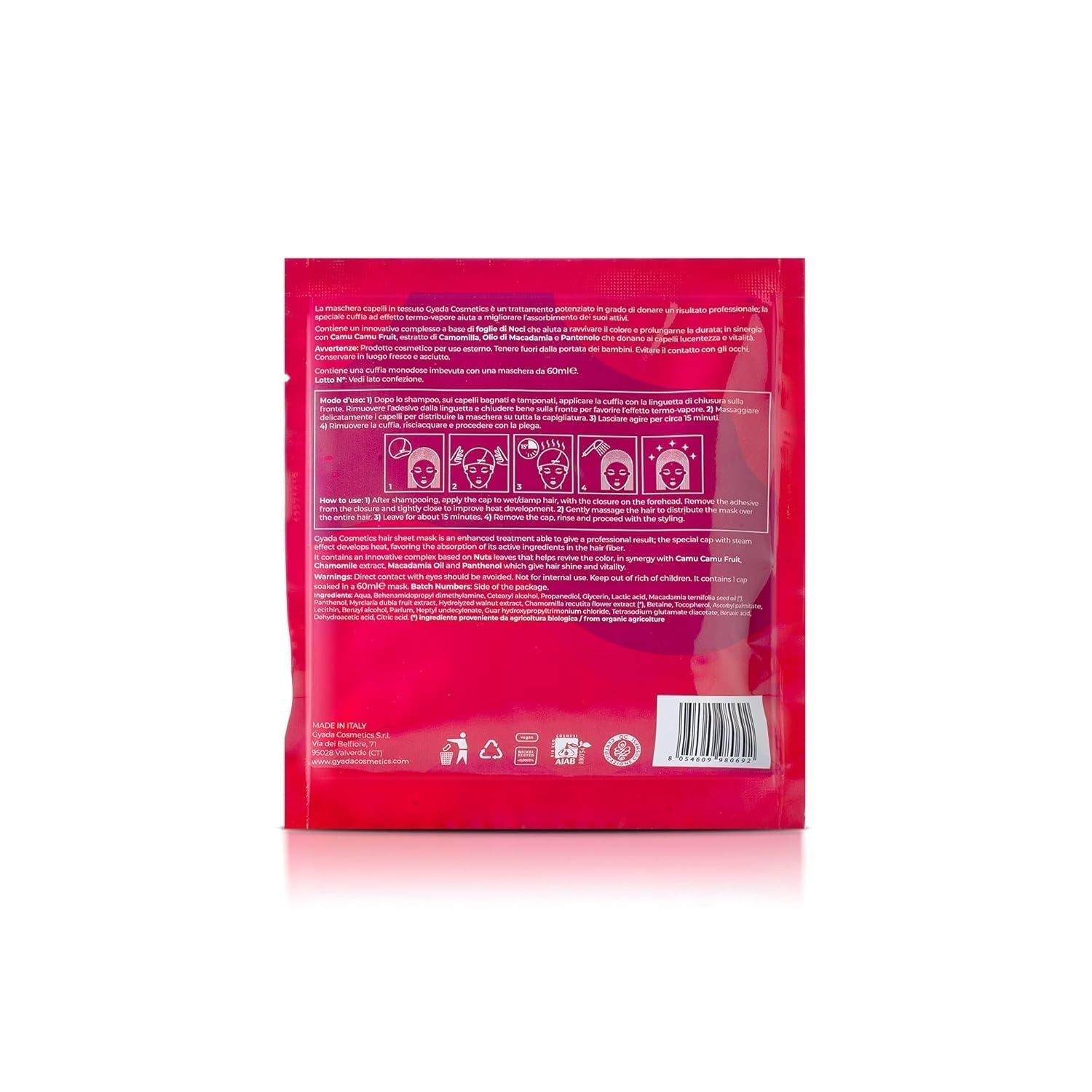 GYADA COSMETICS Ochranná a osvěžující látková vlasová maska na vlasy s efektem lesku s termálním krytem Heřmánkový makadamiový olej a panthenol 60 ml Naty Shop vlasová maska