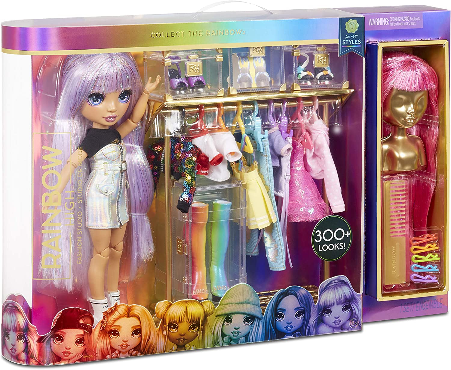 Rainbow High 571049 Fashion Studio - Exkluzivní panenka s oblečením, doplňky a 2 lesklými parukami - Vytvořte více než 300 outfitů!