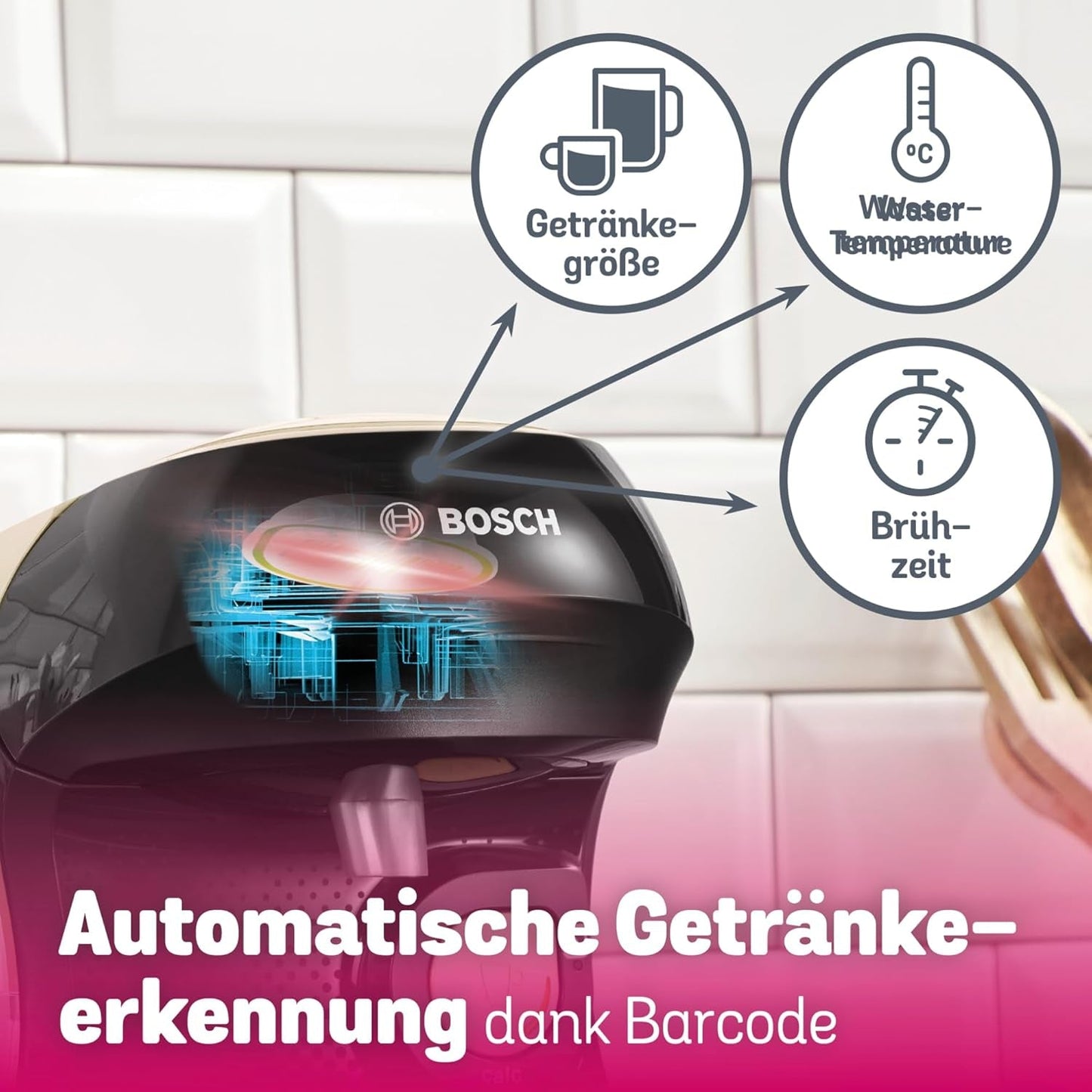 Bosch Tassimo Happy Friendly kávovar na kapsle TAS107E, 70+ nápojů, vhodný pro všechny šálky, Auto-Stop, udržitelný, perfektní dávkování, úspora místa, 1400 W, krémová/černá