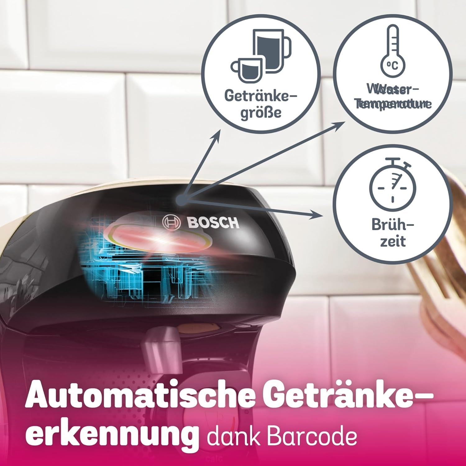 Bosch Tassimo Happy Friendly kávovar na kapsle TAS107E, 70+ nápojů, vhodný pro všechny šálky, Auto-Stop, udržitelný, perfektní dávkování, úspora místa, 1400 W, krémová/černá