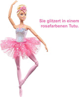 Barbie Dreamtopia Kouzelná balerína panenka se světly, růžovým tutu a blond vlasy, 5 světelných a zvukových efektů, polohovatelná Barbie, věk 3+, HLC25