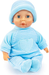 Bayer Design 92802AU Moje první miminko 28 cm, panenka, panenka s měkkým tělem a spícíma očima, velmi šikovná, roztomilý outfit, modrá se srdcem
