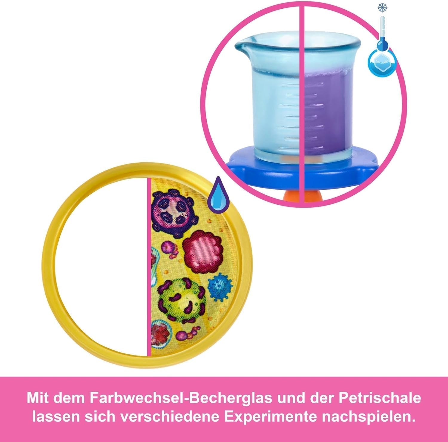 Panenka Barbie Scientist a doplňky s módní blonďatou panenkou, laboratorním stolkem, mikroskopem, pokladnou měnící barvy a Petriho miskou, panenky JCR70 Naty Shop