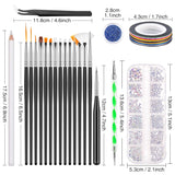 MELLIEX 45 Stück Nail Art Dekoration Zubehör Set, Nägel Pinsel Strasssteine ​​Glitzer Goldfolie Nageldesign Dotted Pen Streifenband Für Nagelkunst Maniküre Set