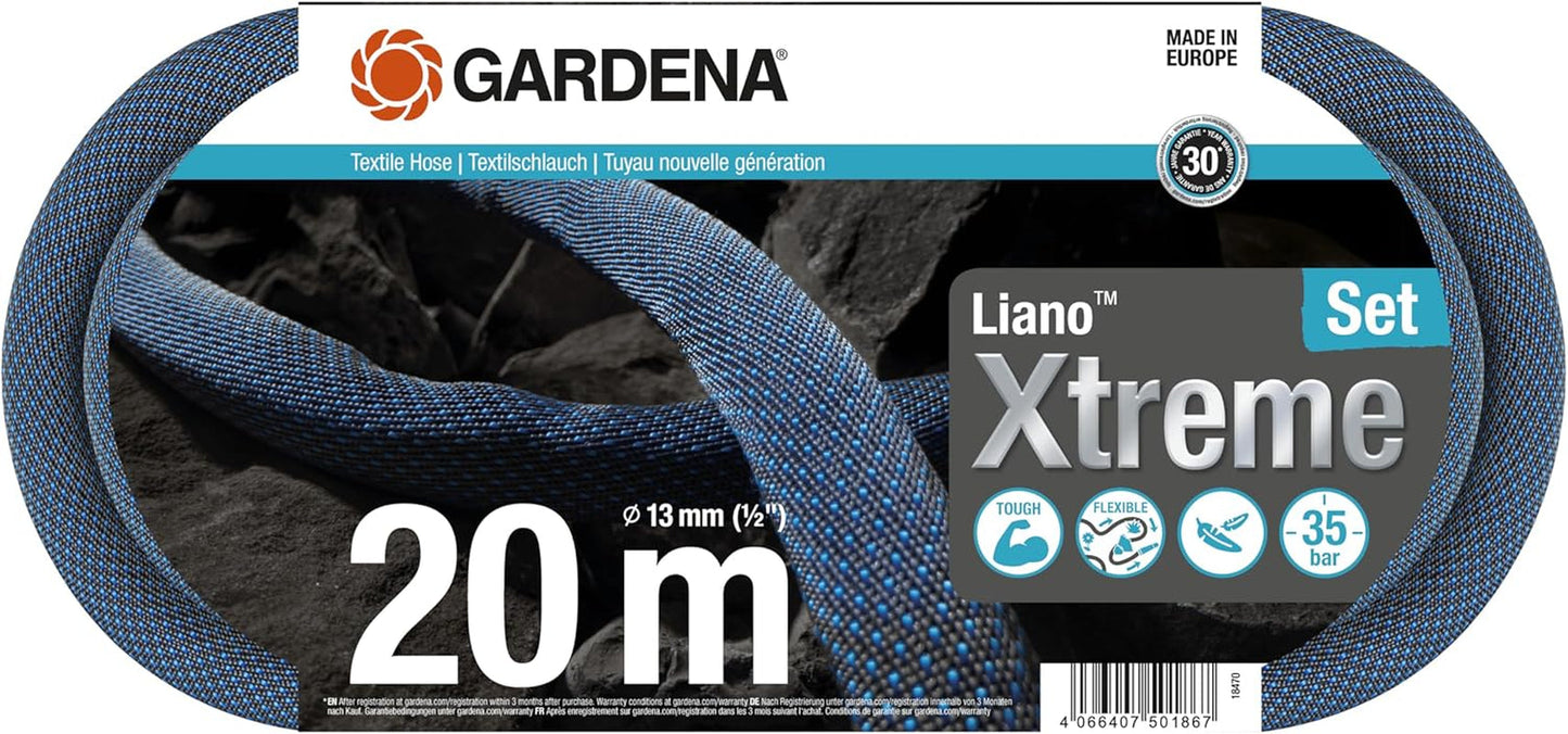 Sada Gardena Liano Xtreme 1/2 palce 20 m: Extrémně robustní textilní zahradní hadice s lehkou vnitřní hadicí z PVC odolnou vůči povětrnostním vlivům (18470-20)