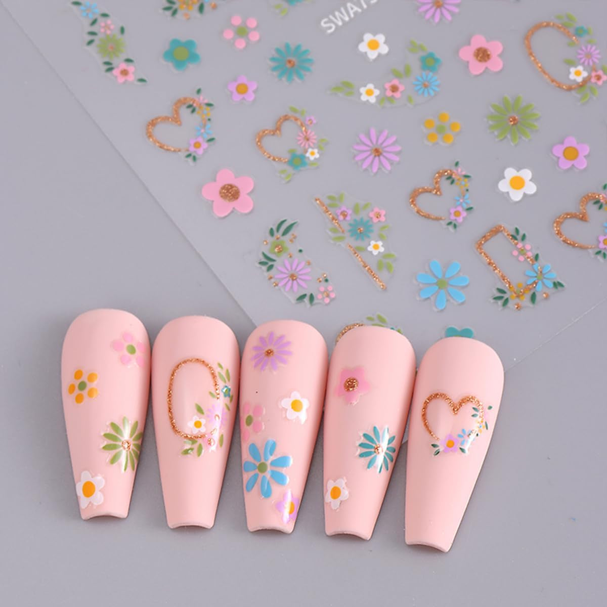 JMEOWIO Nálepka na nehty Blume 9 Blatt Nálepka na nehty Selbtklebend Nagelaufkleber Frühling Letní květinová dekorace Nageldesign Zubehör