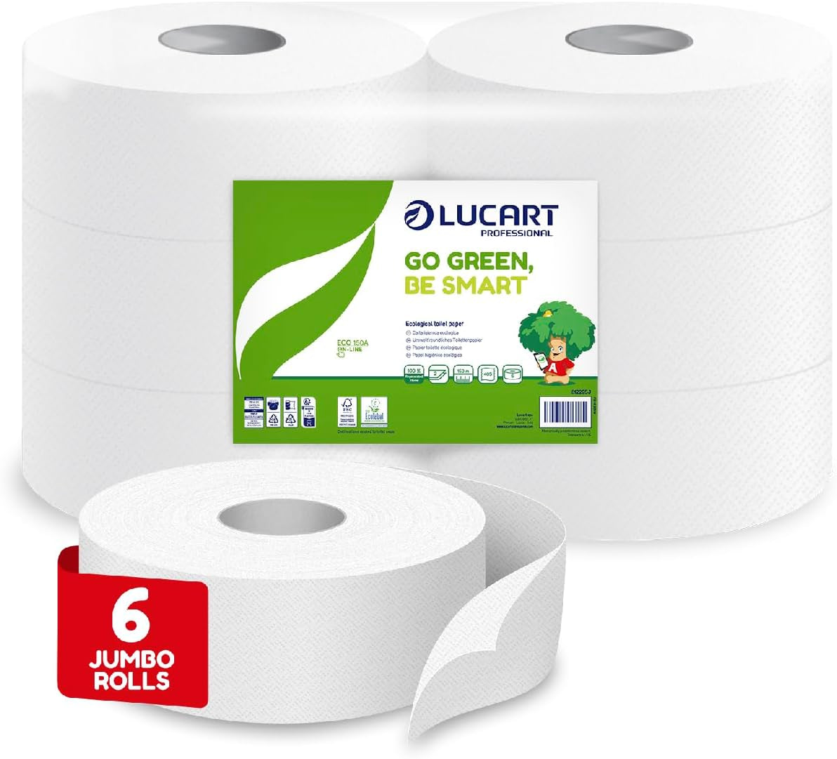 Jumbo Eco role toaletního papíru, 2 vrstvy, krém na mytí rukou s čistícím, hydratačním a vyhlazujícím složením - květinová vůně - 5 l, 6 kusů (1 balení)