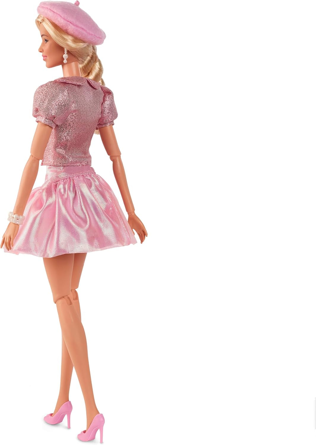 Barbie Film podle filmu Margot Robbie jako sběratelská figurka Barbie v růžové halence a tylové sukni se stylizovaným účesem a ladícími šperky JBJ53